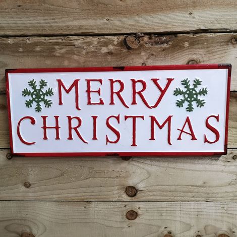 57cm Merry Christmas Metal Sign with Snowflake in Red White and Green (1/5)