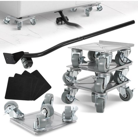Rouleau de Meuble Avec Frein - 5 Roues - Rotation à 360° - Max 600 kg - Kit de Levage Avec Cric - Aide au Transport - Charge Lourde pour Déplacement (1/5)