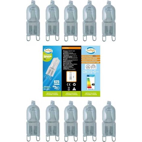 Lampesecoenergie – Lot de 10 ampoules G9 halogène 54W (équivalent 42W) – Blanc chaud 2700K – 625LM – Tension 220-240V – Durée de vie 2000h