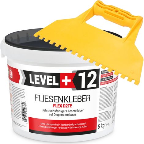 LEVEL+ SET Fliesenkleber Fertig Dispersionkleber L+12 - 5KG + Kunstoffzahnspachtel