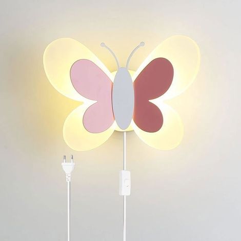 Applique murale LED avec interrupteur, câble et prise, lampe de chevet, veilleuse papillon tricolore à intensité variableMHZB (1/4)