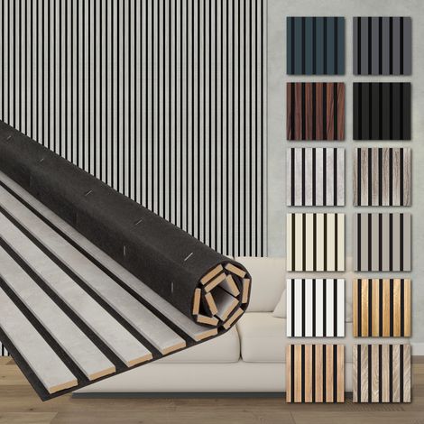 HEXIM Lamellen Akustikpaneele 1,67 m² flexible Wandpaneele 278x60cm MDF Wandverkleidung schalldämmend: Chicago Concrete - AP10, 4 Paneele - 6.68m² (1/5)