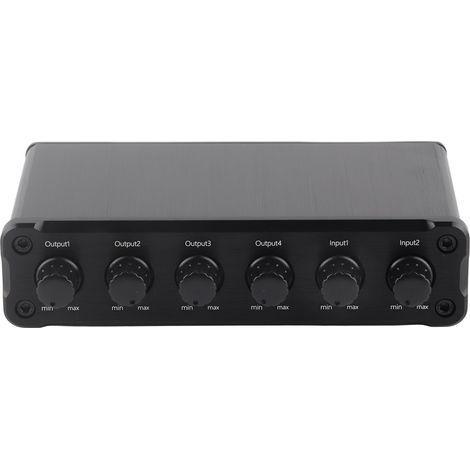 Distributeur audio 2 entrées/4 sorties, volume réglable sans perte, prise casque 3,5 mm, amplificateur de signal audio, prise UE 100-240 V (1/5)