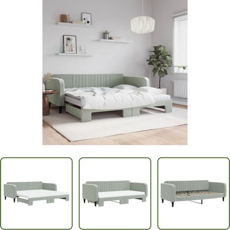 vidaXL Sofa-Bett - Tagesbett Ausziehbar mit Matratzen Hellgrau 100x200 cm Samt (1/5)