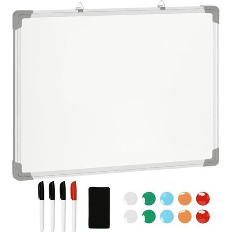 Tableau blanc magnétique cadre aluminium 60 x 45 cm avec feutres, effaceur et aimants (1/5)