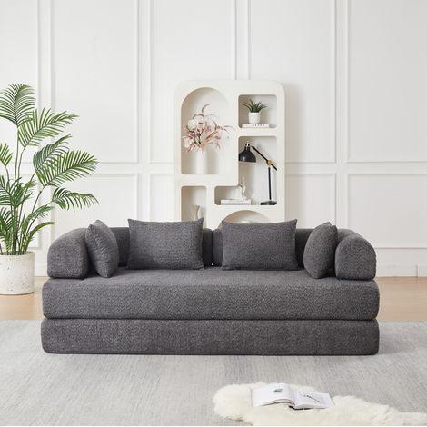 Divano letto modulare 4 in 1 in ciniglia grigia con 4 cuscini OKWISH (1/5)