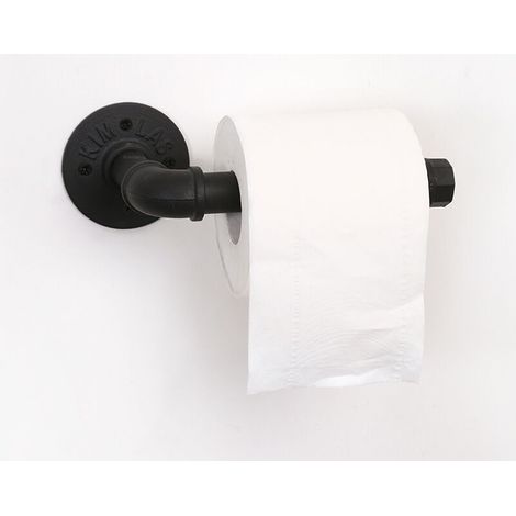Matte Black Toilet Paper Holder Industrial Style Vintage Metal Iron Pipe Wall Mounted Towel Rack Roll Holder for Bathroom Kitchen Bedroom, Rust Free