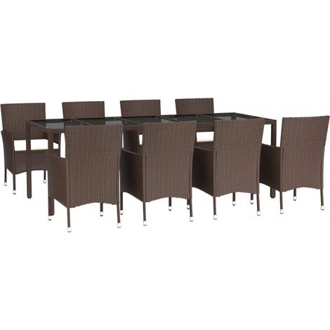 Set da Pranzo da Giardino 9pz con Cuscini Marrone in Polyrattan vidaXL (1/4)