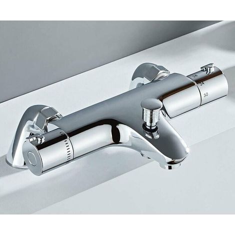 royaluxe -Mitig Baignoire Thermostatique, Robinet Thermostatique Baignoire,Mitig de Douche pour Baignoire avec Contrôle de La Température, Laiton, Finition Chromée, Monté sur Baignoire Mitig thermosta (1/5)