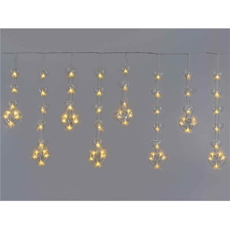 Luminose decorazioni a pioggia con cuori pendenti, 12 fili e 108 LED bianco caldo. Perfette per allestimenti, Cascata: mt 2 x 60 cm H