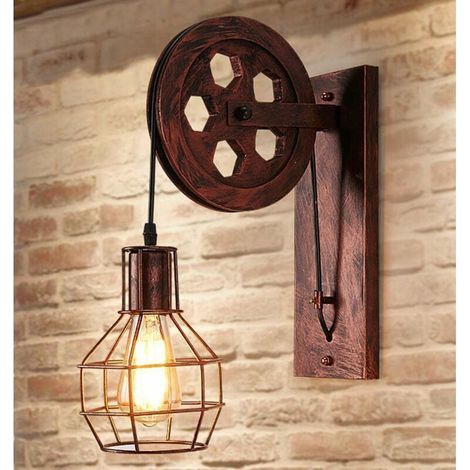 Applique Murale Industrielle Poulie Vintage Lampe de Mur Luminaire Intérieur pour Chambre Salon Restaurant,Laiton