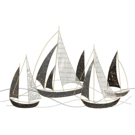 Pannello decorativo da parete Veliero con barche a vela in ferro nero e oro 91x55 cm (1/5)