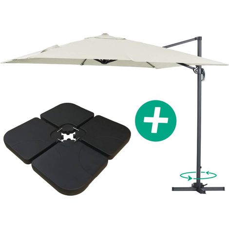 Ampelschirm aus Alu "Sun 3" - Viereckig - 3 x 3 m - Ecru - Platten inbegriffen