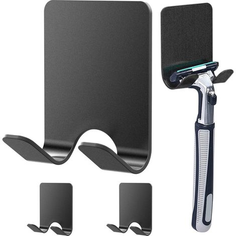 Support Pour Rasoir - Acier Inoxydable 304 - Adhésif Sans Perçage - Pour Carrelage Verre Métal - Noir - Lot de 3 (1/5)