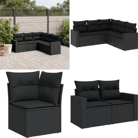 Salon de jardin 5 pcs avec coussins noir résine tressée - Ensemble Salon De Jardin - Meuble De Jardin - Salon Extérieur - Résine Tressée - Mobilier D'extérieur - Home & Living (1/5)