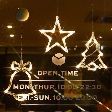 Dekorative Lichterkette mit Saugnäpfen zur Wandmontage für Fenster, mit Weihnachtsbäumen, Rentieren, Glocken, Sternen und Weihnachtsmann. Dekorative LED-Wanddekoration. (1/4)