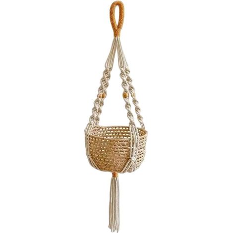 Suspension murale décorative en macramé avec pompons corde tressée, idéale (1/5)