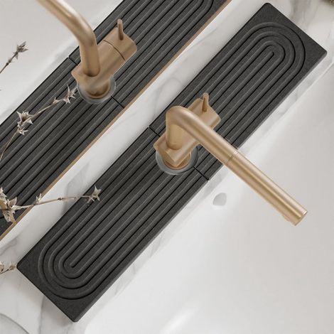 Robinet de cuisine avec tapis égouttoir en terre de diatomées dimensions 60 x 10 cm pour évier et plan de travail couleur gris foncé (1/5)