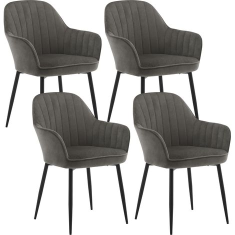 Klihome Set of 4 Velvet & Metal Legs Dining Chairs Accent home & restaurants, Dark Grey