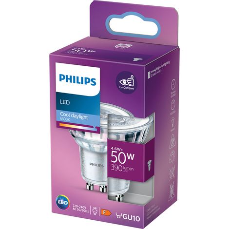 LAMPADA FARETTO A LED 'SPOT' FREDD.6500K 4,6 W= 50W GU10 - 355 lm- 4 pezzi - PHILIPS