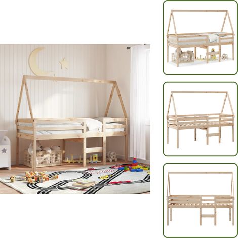 The Living Store Hochbett mit Dach 80x200 cm Massivholz Kiefer - Kieferholz Bett