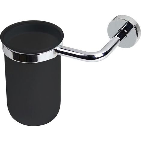 Porte gobelet verre cristal acidé TITO en laiton massif noir mat - 12,7 x 9,8 x h 11,7 cm - Koh-I-Noor