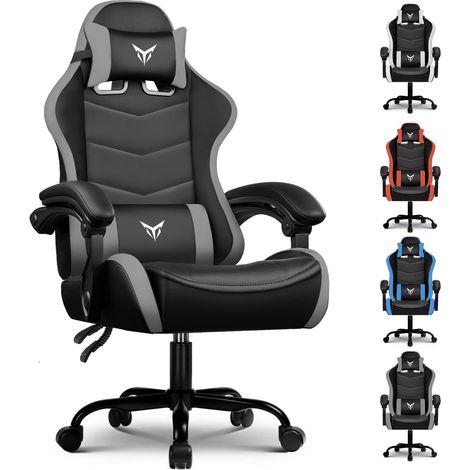 Fauteuil de Gaming Ergonomique, Chaise de Bureau avec Appui-tête et Soutien Lombaire Réglables, Fauteuil Gamer, Gris (1/5)