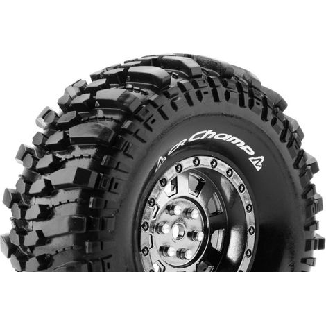 Louise RC - CR-CHAMP - 1-10 Crawler Tire Set - Mounted - Super Soft - Black Chrome 1.9 Wheels - Hex 12mm - L-T3231VBC