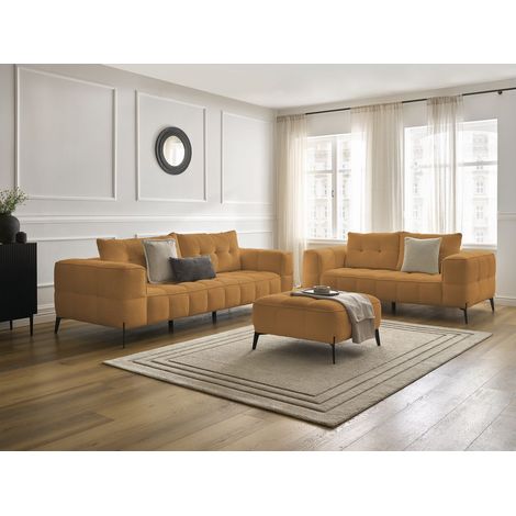 BOBOCHIC - Ensemble canapé droit fixe 3 + 2 places ANIS tissu bouclette avec pouf   Jaune