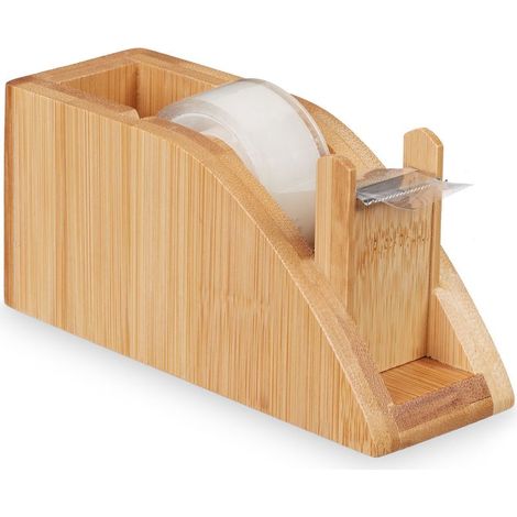Dévidoir à rouleau adhésif bureau bambou, distributeur de bande adhésif rouleau de 25 mm, bricolage, naturel (1/5)