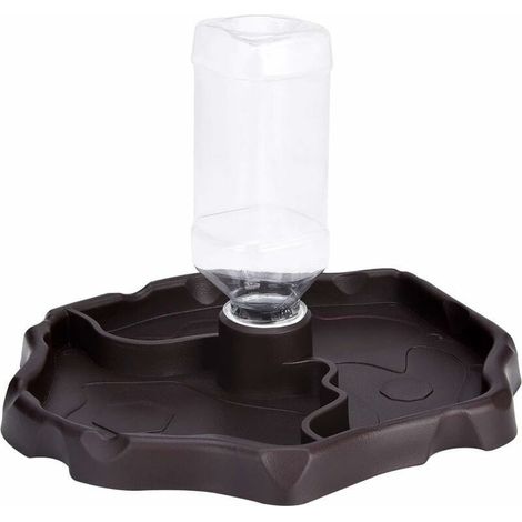 Reptile Water Dispenser, 2-in-1 Anti-Spill Food Dispenser Bowl, Plastic Gam for Tortoises and Geckos - Brown (1/5)