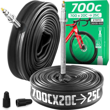 Chambre à air 700C - Pour pneus de 700x18C à 700x25C - ETRTO 18-622 à 25-622 - Valve Presta 80 mm - Lot de 2 (1/5)