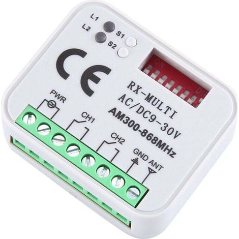 Grid Cool – Récepteur radio multifréquence 300-868 MHz 2CH 12V 24V – Module relais pour télécommande de porte de garage – Portée jusqu'à 50 mètres (1/3)