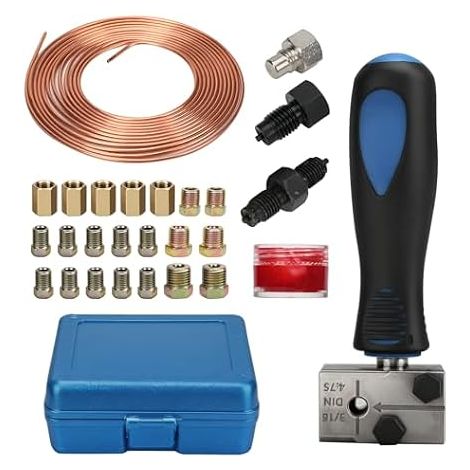 Kit d'évasement universel pour conduites de frein 3/16", outil d'évasement pour conduites de frein, 7,62 m de long avec Ø 4,75 mm et 16 raccords + 5 raccords (1/5)