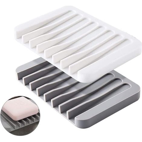 Ensemble porte-savon deux pièces - porte-savon en silicone avec rainure d'égouttage - porte-savon - tapis de savon - étagère à savon - boîte à savon - antidérapant-AquaForge (1/5)