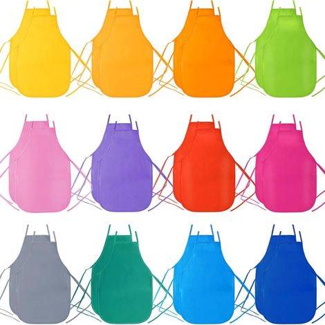 Delantales infantiles de tela no tejida, 12 colores, paquete de 24 unidades, para cocinar, para enseñar, para eventos comunitarios, manualidades (gris, verde oscuro, azul). (1/5)