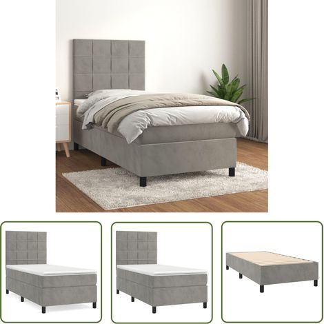The Living Store Boxspringbett mit Matratze Hellgrau 90x190 cm Samt - Samtbett - Boxspringbett - Doppelbett - Schlafzimmermöbel - Luxusbett (1/5)