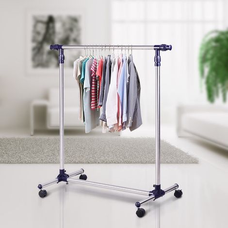 Porte-manteau, portant à vêtements sur roulettes, tringle à vêtements réglable en hauteur et extensible, étendoir à linge, armoire autoportante pour entrée, acier inoxydable, 86 x 45 x 95 cm