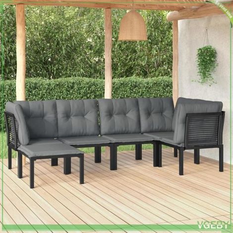 Salon de jardin 6 pcs - FAFEICY - 3187758 - Résine tressée - Cadre acier enduit de poudre - Coussins gris foncé (1/5)