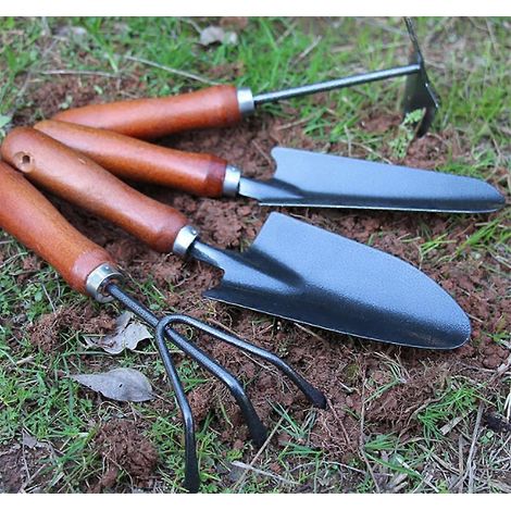 Tuingereedschapset 4-delige tuinaccessoires tuinschep kleine tuingereedschapset gemaakt van roestvrij staal 30,5/24 cm rood (1/3)