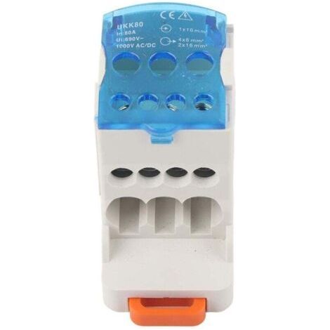 16mm² electrical distribution box – 4-connection terminal block – Rated current 80A – Flame-retardant nylon – DIN rail installation (1/4)