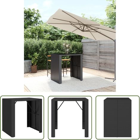 The Living Store Bartisch mit Glasplatte Schwarz 105x80x110 cm Poly Rattan - Outdoor Möbel - Gartenmöbel - Esszimmerset - Balkonmöbel - Terrassenmöbel (1/5)