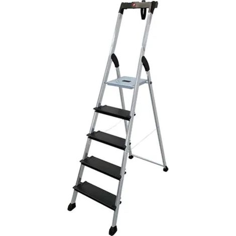 Escalera de aluminio 4XL NEGRA + Soporte para cubo de 4 peldaños