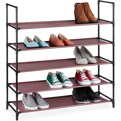 Relaxdays Étagère à chaussures XL, système d'emboîtement, 5 étages, 20 paires, rangement, HLP 90,5x87,5x30 cm, bordeaux