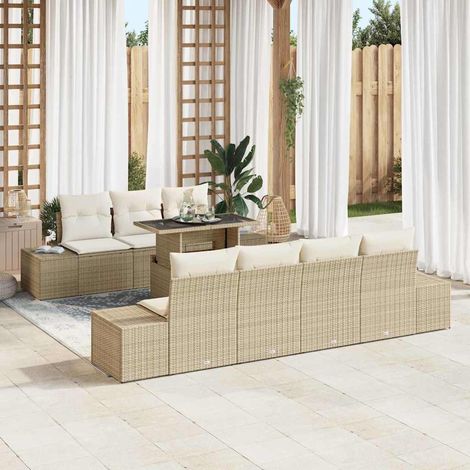 Set di divani 8 pz Beige e Crema polyrattan vidaXL (1/5)