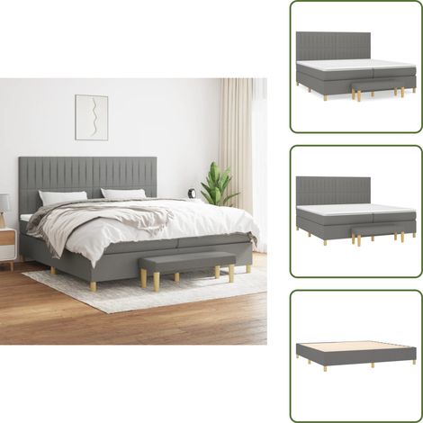 Sommier à lattes de lit avec matelas Gris foncé 200x200cm Tissu - Lit Plateforme - Lit Double - Matelas À Ressorts Ensachés - Têtière Ajustable - Canapé Lit (1/5)