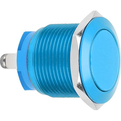 Interrupteur à bouton-poussoir en métal, tête plate, entièrement oxydé, à réarmement automatique, vis de réglage, commande au pied, 19 mm (bleu) (1/5)