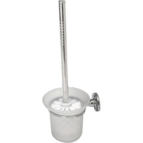 Brosse WC murale ronde chromée et porte-brosse WC en verre dépoli (1/3)