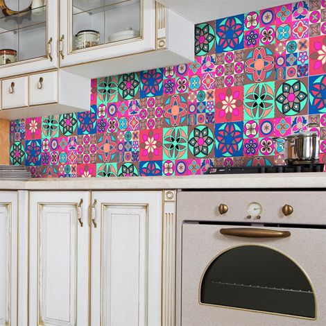 Sticker Mural Carrelage adhésif Cuisine Salle de Bain - 9 STICKERS CARRELAGES AZULEJOS ORNEMENTS ARTISTIQUES - 9stickers10x10cm (1/5)
