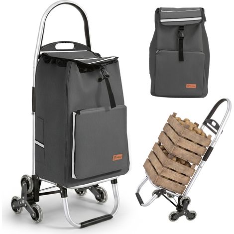 Sekey chariot de courses pliable 2 en 1, 50 L avec sac isotherme, chariot monte-escalier avec roues, gris